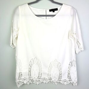 Sanctuary Anthropologie White Cotton Eyelet Lace Crochet Short Slv Top Shirt S